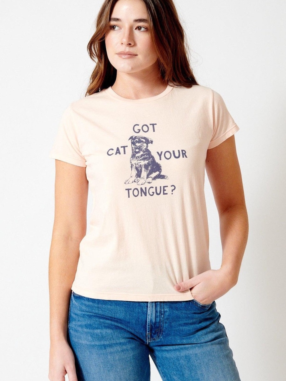 MOTHER Peach Cat Got Your Tongue Tee - size XS - NWT